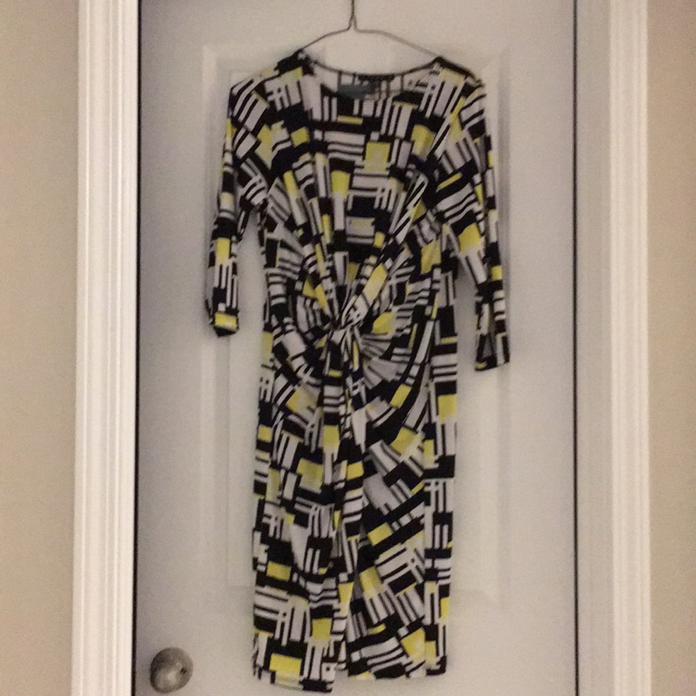 Yellow, black, and white dress